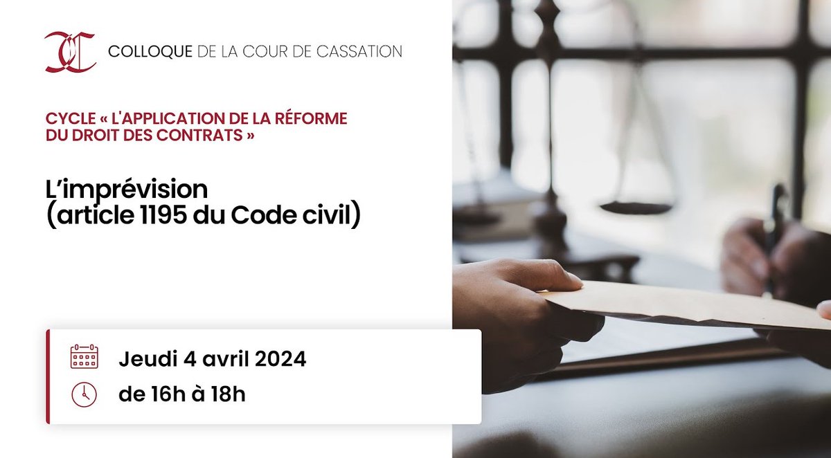 🔴 [Prochain direct] à 16h : 'L’imprévision (article 1195 du Code civil)' (Cycle : 'L'application de la réforme du droit des contrats')