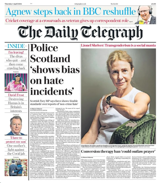 _freetodisagree's tweet photo. Free to Disagree's Jamie Gillies commented: “Police Scotland's decision not to log ‘non-crime hate incidents' against JK Rowling and Humza Yousaf makes no sense given the wording of this perception-based policy, which was applied as stated to Murdo Fraser MSP. https://t.co/3Dz3lgEpS6