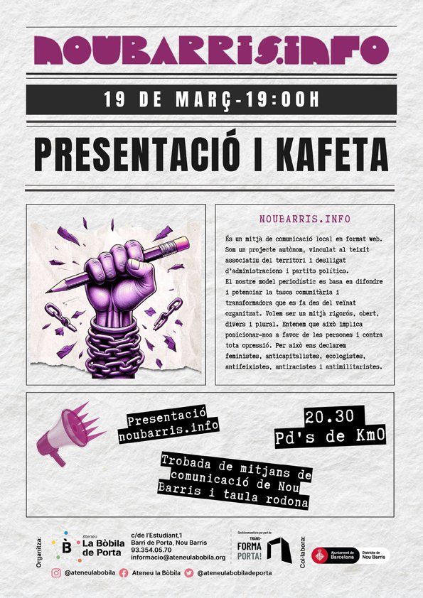 Esteu totes convidades!!
Acte Noubarris.info i trobada de mitjans de Nou Barris noubarris.info/nou-barris/202…