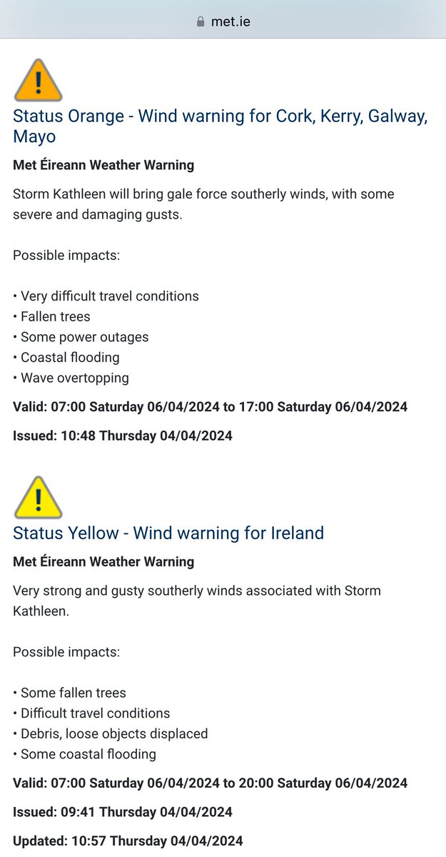 #StormKathleen has been named now for storm to hit Saturday with weather warnings issued. More updates later.