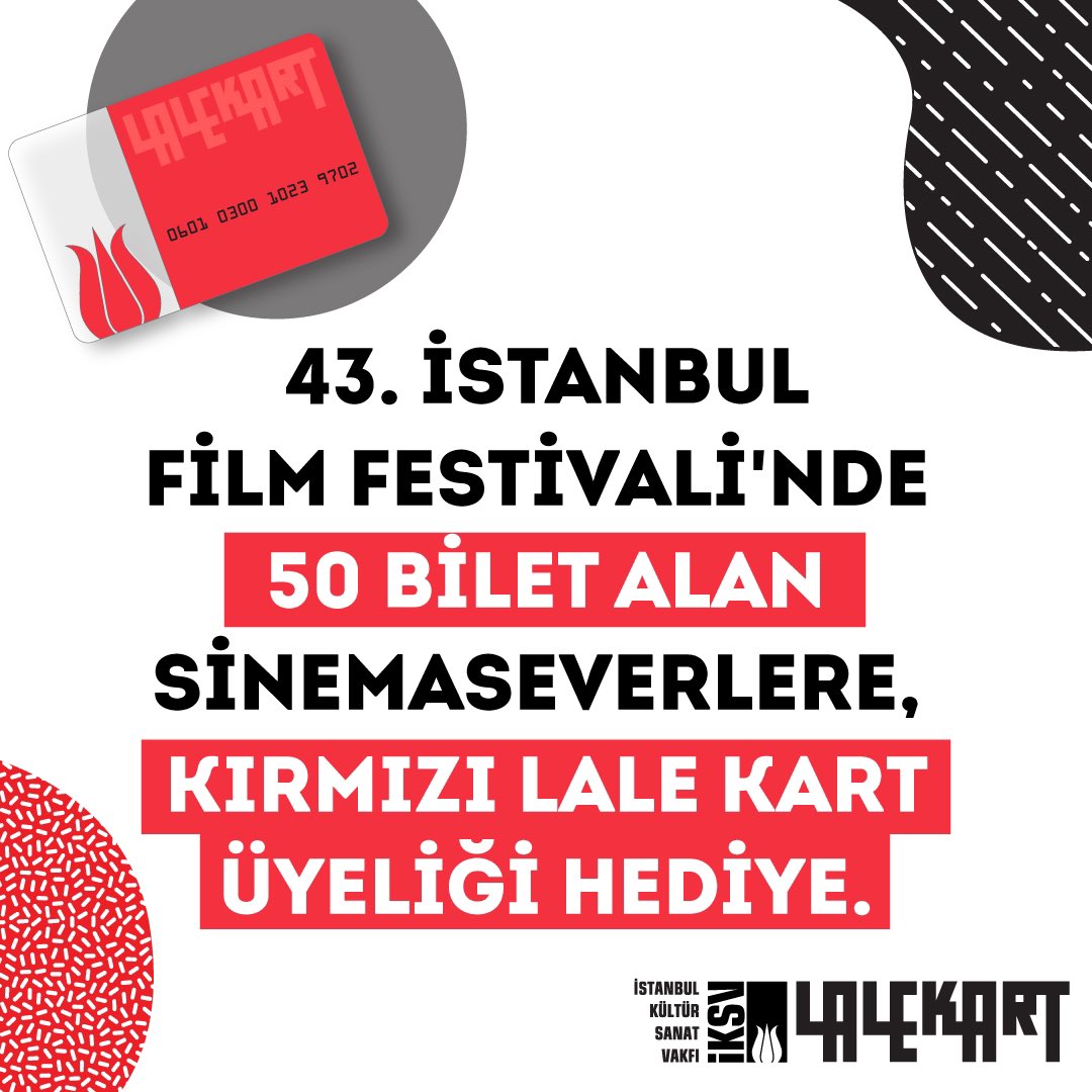 5 Nisan genel satış ile beraber Passo üzerinden 43. İstanbul Film Festivali için 50 ve üzeri bilet alan izleyicilerimize Kırmızı Lale Kart (TEK) hediye. 🎁 Festival biletlerinizi aldıktan sonra info@lalekart.org adresine 50BİLET başlıklı ve içinde Passo sistemine üye olduğunuz…