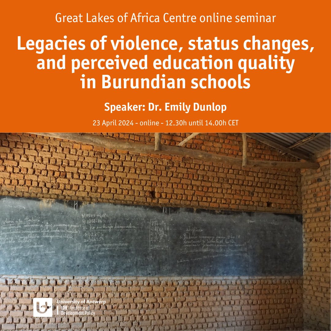 📌 Next GLAC seminar: Tuesday 23 April . 🗣️ Dr. Emily Dunlop 🔍 Legacies of Violence, Status Changes, and Perceived Education Quality in Burundian Schools: Implications for #Peacebuilding through #EducationAccess after Violence Registration 👉 uantwerpen.be/en/projects/gr…