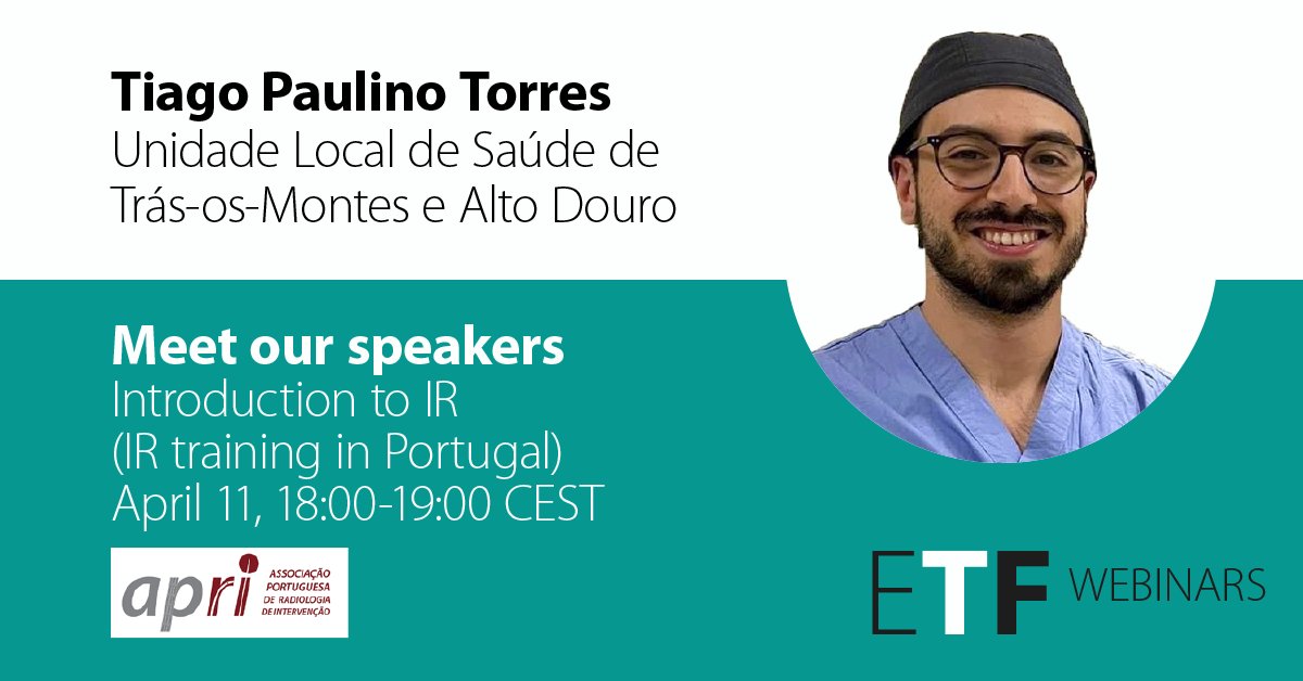 We are delighted to announce that Dr. Tiago Paulino Torres will be our second speaker at the upcoming #ETFWebinar! 🎉 Dr. Paulino will present about IR training in Portugal. 🇵🇹 ➡️ Register for free: bit.ly/3J1J9c1 ➡️ Watch our past webinars: bit.ly/3U1VfHt