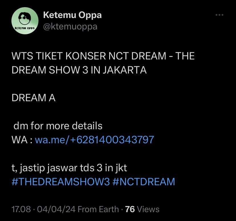 bulgogika's tweet photo. SCAMMER WTS TIKET NCT Dream World Tour "THE DREAM SHOW 3" in Jakarta 2024 TDS 3 DREAM A

@ktemuoppa penipu niruin akun KO, jangan sampe kegocek ges

#THEDREAMSHOW3inJAKARTA #TDS3INJAKARTA https://t.co/yxpHCtZ5zM