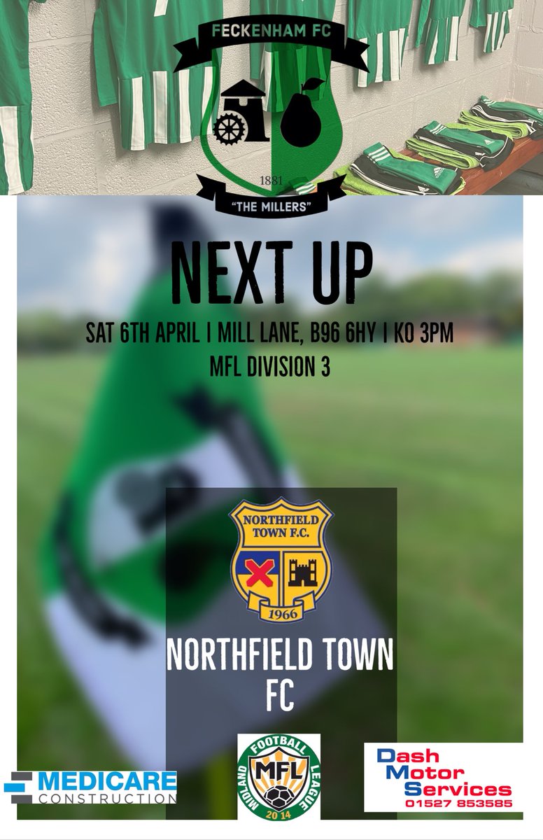 🟢⚽️⚫️ Next Up ⚫️⚽️🟢 Saturday we are back at Mill Lane for a crunch match vs @NorthfieldTown in the League. We need your support, so come on down and get behind the boys! Details below 👇 🗓️ 6th Apr ⏰ 3pm 🏟️ Mill Lane, B96 6HY 💷Free 🍺 Bar open! @MidlandLeague #UTM