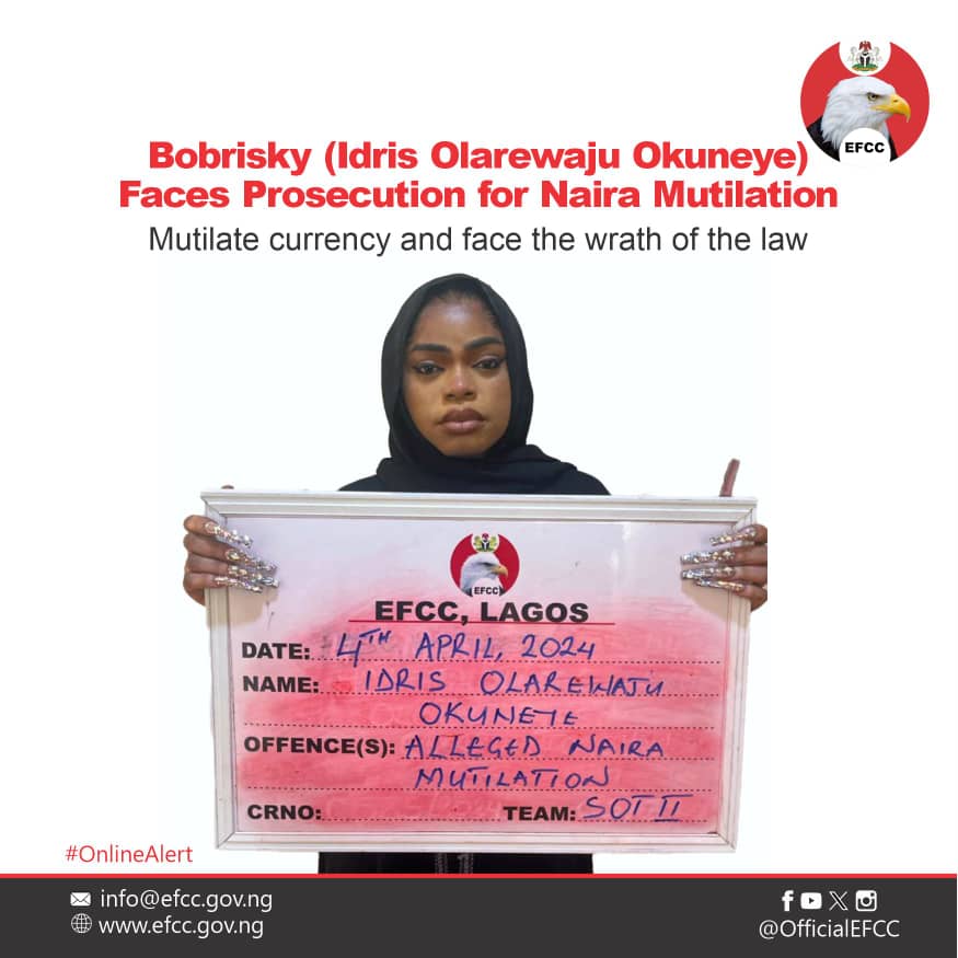 EFCC Grills Bobrisky for Naira Abuse Operatives of the Lagos Zonal Command of the Economic and Financial Crimes Commission, EFCC, have commenced investigation of Idris Okuneye, a.k.a Bobrisky, for allegedly spraying Naira notes. The EFCC had invited the 31-year-old following a…