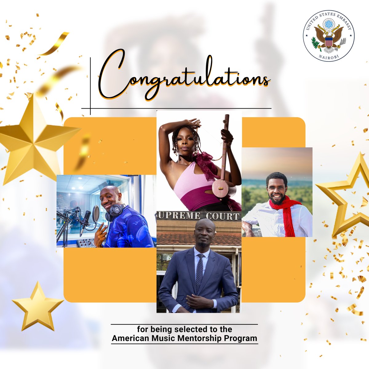 Congratulations to the Kenyans selected to participate in the first ever American Music Mentorship Program! #USKEat60 @ECA_AS @LabdiOfficial @mboga_john @kipepeoagency @UduleleJohn
