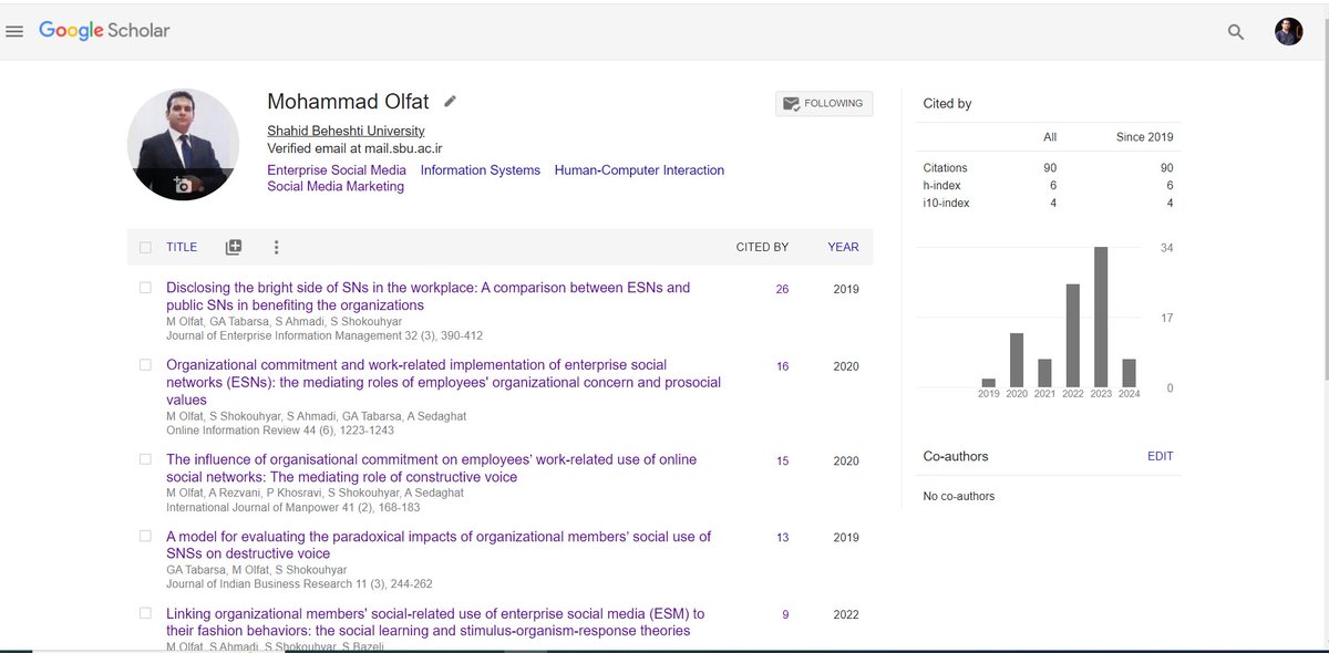 Mohammad_Olfa1's tweet image. Only 10 citations required to reach #100 citations on the Google Scholar! 🥳📈🚀

#AcademicTwitter 
#AcademicChatter