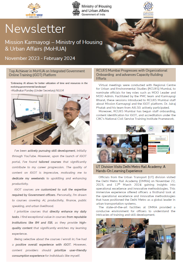 karmayogimohua's tweet photo. #MoHUA is on a mission to enhance officials' skills with #MissionKarmayogi! Check out our latest quadrimester Newsletter for all the exciting updates and developments.  #CapacityBuilding #SkillDevelopment https://t.co/7IfyZLGFEG