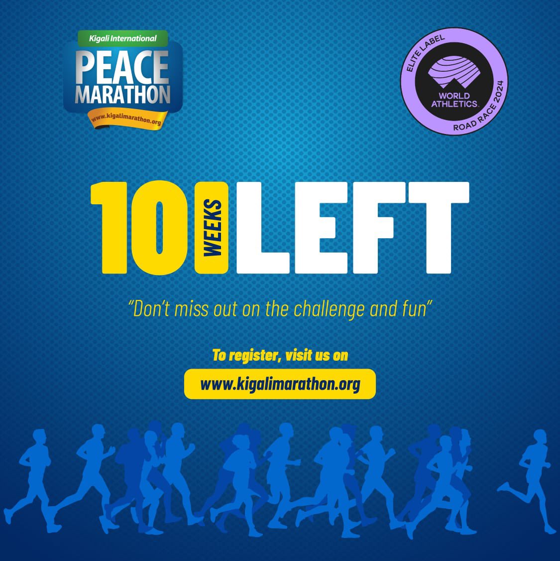 Only 10 weeks left until the big day! Lace up your running shoes and join us for an unforgettable experience in the green city of Kigali. Register on kigalimarathon.org to secure your spot and be part of something truly special.