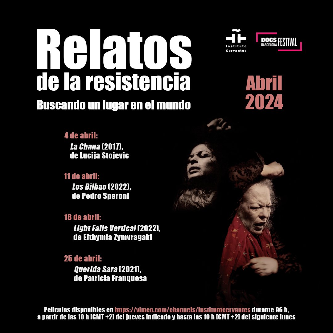 🎬 Ciclo de cine en línea en Vimeo en abril: «Relatos de la resistencia. Buscando un lugar en el mundo» 🎬

▶ vimeo.com/showcase/relat…

@DocsBarcelona @instCervantes 

#RelatosdelaResistencia #DocsBarcelona