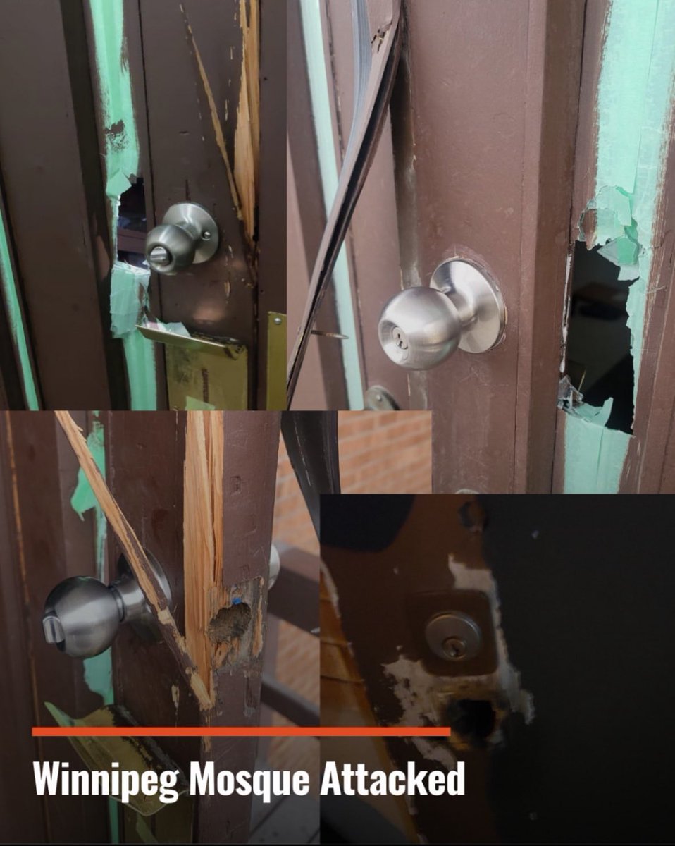 I am alarmed to see this happen at a local mosque.     Two individuals broke down the door with edged weapons.  As of now, there is no information as to why this happened but Winnipeg Police are continuing their investigation If anyone has information please call 204-986-6222