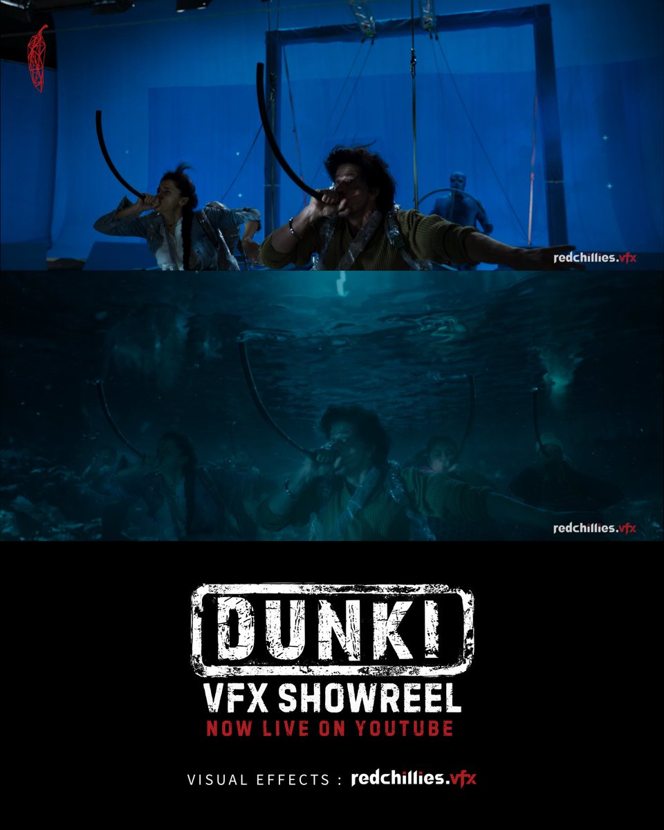 There is a whole different world underwater…🤿🫧🌶 Dunki VFX Showreel now 🔴LIVE : youtu.be/MQqKUheGyec ➖ #Dunki #VFXbyRedchillies 🌶