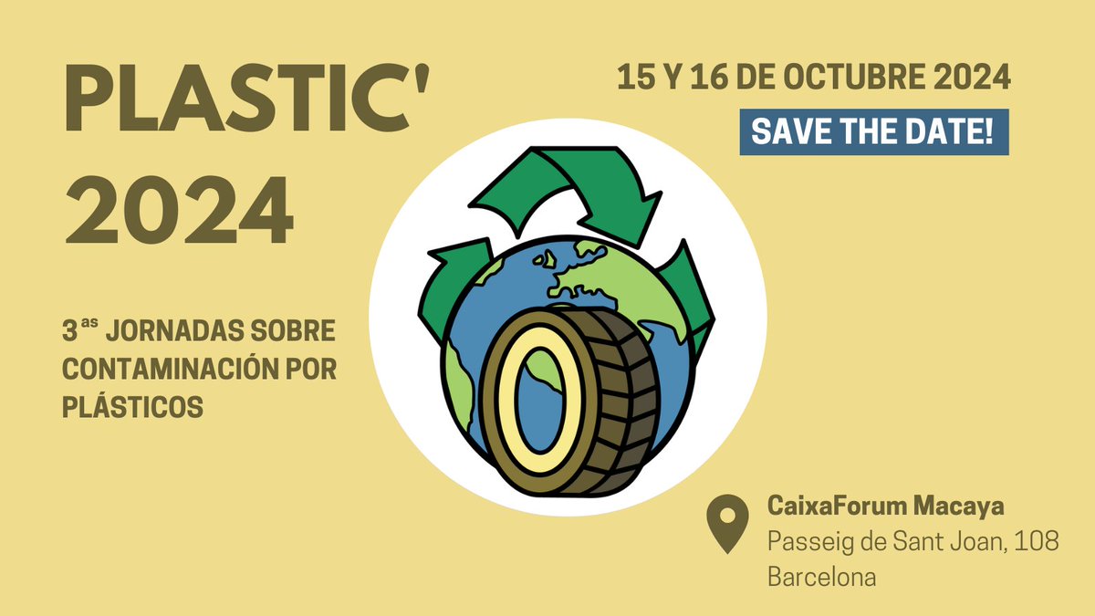 📢#SaveTheDate No te pierdas #PLASTIC2024_IDAEA, 3ª edición de las Jornadas sobre Contaminación por Plásticos ♻️ 🗓️15 y 16 de octubre 📍 #CaixaForum Macaya, Barcelona Pronto más información❗️