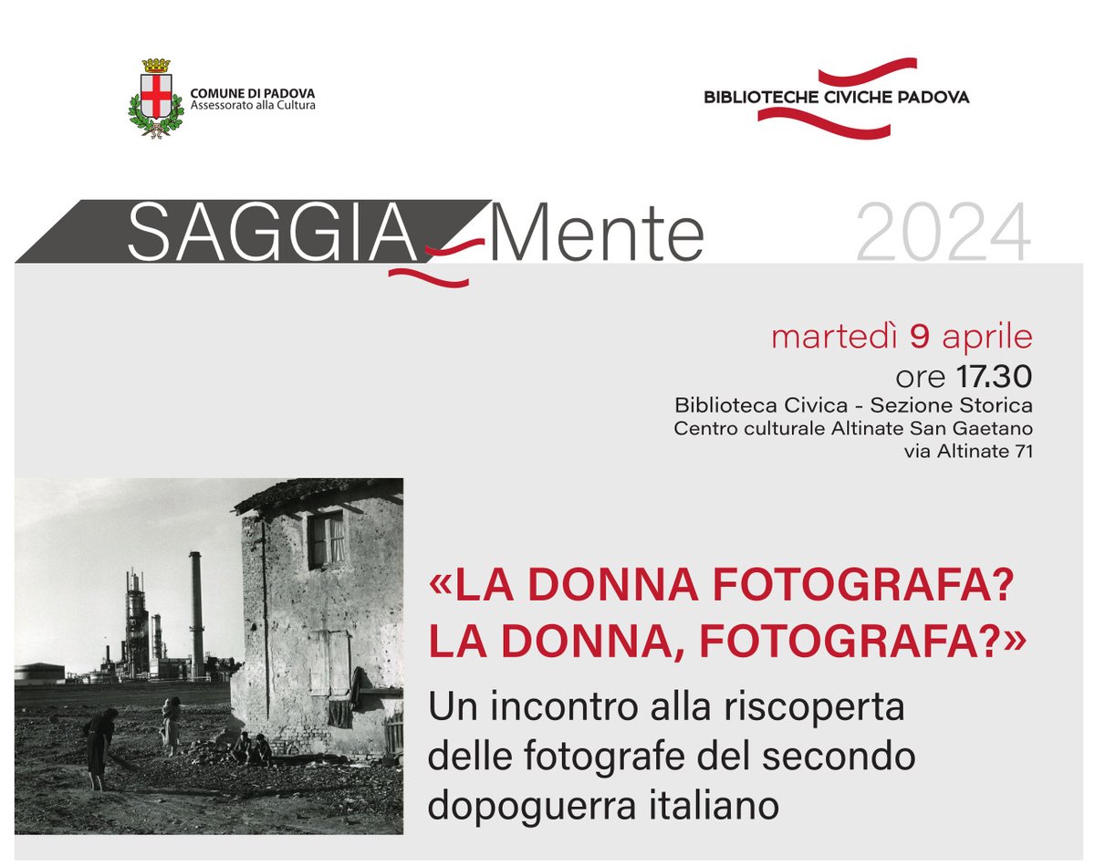 Saggiamente «𝐋𝐚 𝐝𝐨𝐧𝐧𝐚 𝐟𝐨𝐭𝐨𝐠𝐫𝐚𝐟𝐚? 𝐋𝐚 𝐝𝐨𝐧𝐧𝐚, 𝐟𝐨𝐭𝐨𝐠𝐫𝐚𝐟𝐚?» Un incontro alla riscoperta delle fotografe del secondo dopoguerra italiano martedì 9 aprile ore 17:30 👉 t.ly/fVEva