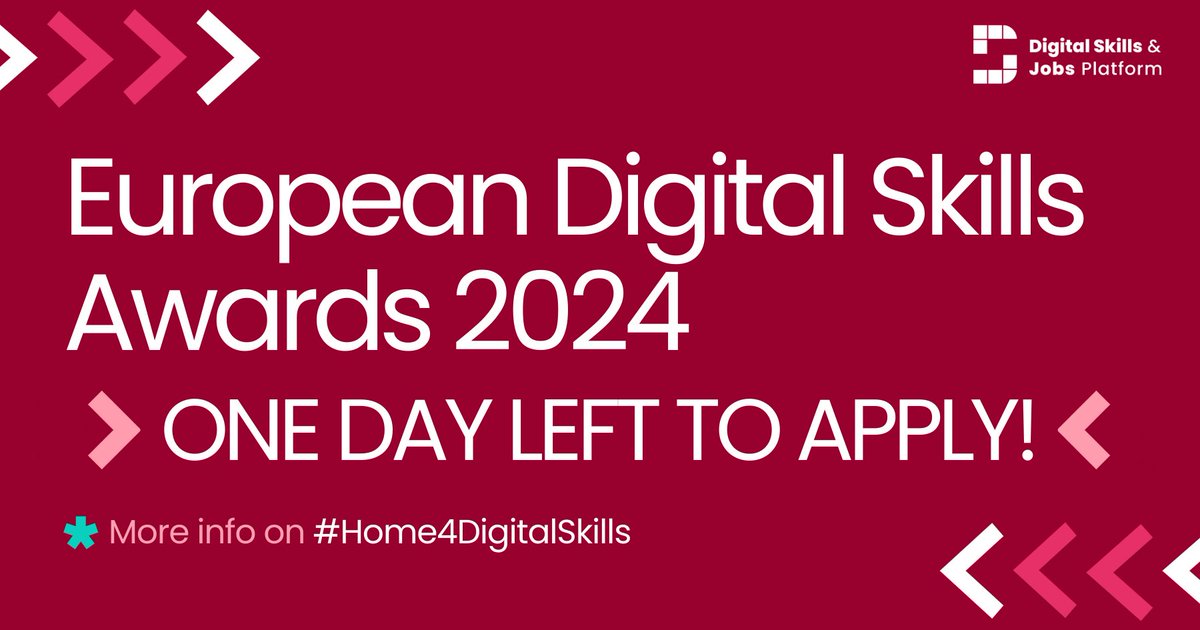 🔔LAST CALL: Tomorrow's the final day to submit your application for #EDSA24! Are you making a difference in closing the #DigitalSkills gap in Europe? We want to hear from you! ➡️ Submit your application before 5 April 2024, 18:00 (CET)! Apply TODAY: bit.ly/3Plvu3k