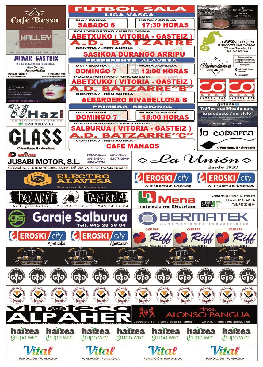 Partidos de este fin de semana  !!!

#aupabatzarre 
#nosgustaelfutsal 
#somosdeligavasca 
#somosdeprefente 
#somosdeprimera