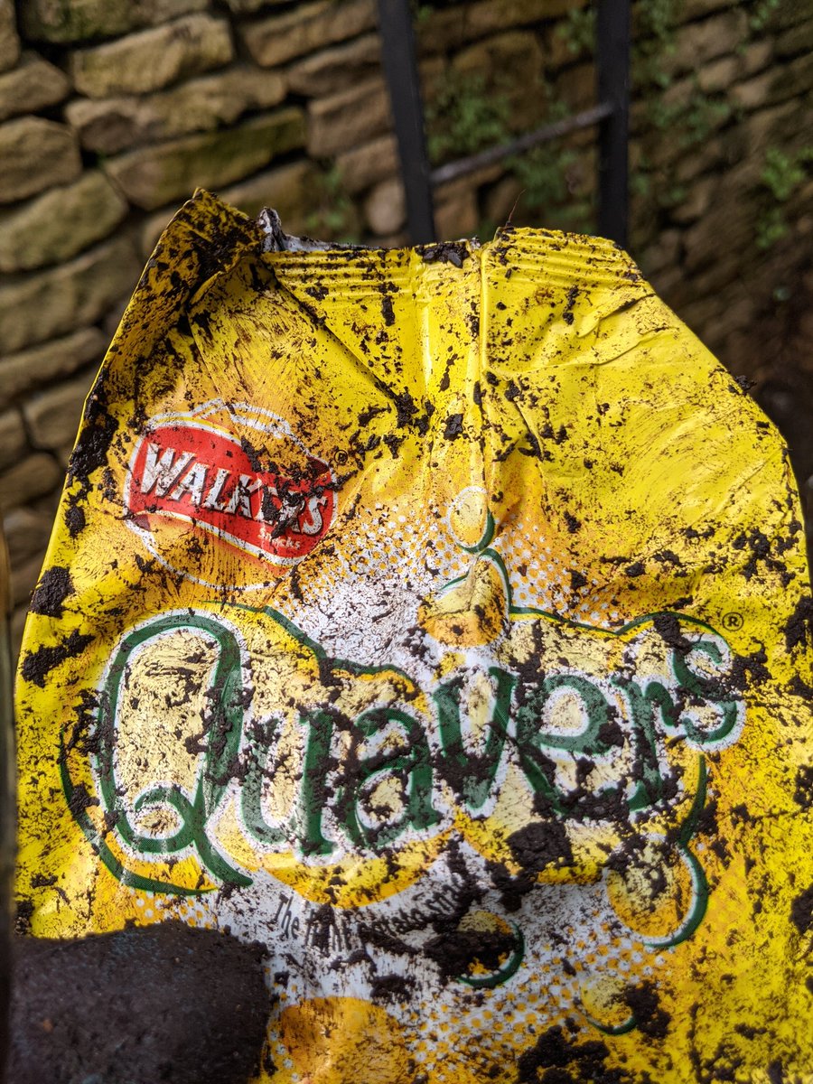 EricTorrington's tweet photo. During #GBSpringClean in #Strouds #pitofdoom #litterpick I determined the #litter timeline of 20,000+ items. 3 @walkers_crisps #Quavers packets dated 2005, 2012 &amp; 2021 unearthed. Products minutes to consume #plastic packets decades as litter 🤔 #timetraveller @KeepBritainTidy https://t.co/ZAoYMeDD3D