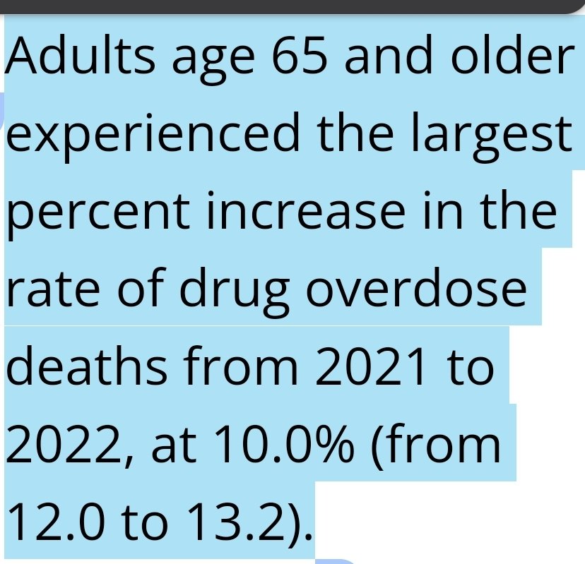 From the #CDC update March 2024 graphs & data. Wonder why the ODs & deaths r higher? Bcz this age group can't get continuity of care when they're dropped by their Drs & many r ending up on the street ISO #PainCare 4 #ChronicPain cdc.gov/nchs/products/…