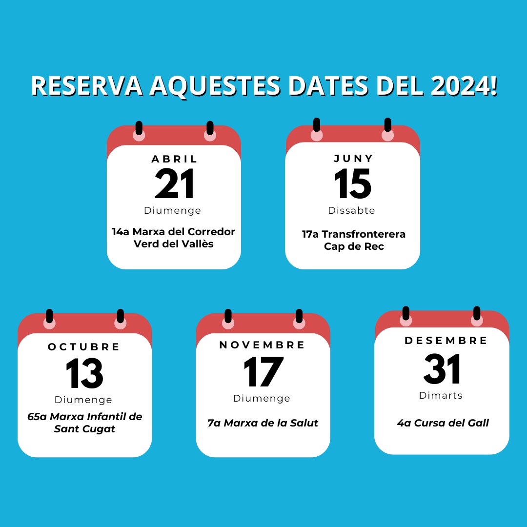 💥🗓️ Reserva't aquestes dates Us presentem el calendari de marxes d'aquest 2024. Us esperem a tots i a totes en les diferents marxes organitzades pel Club Muntanyenc Sant Cugat. Recordeu que també hi ha la borsa de voluntariat. Més informació 👇 cmsc.cat #FemClub