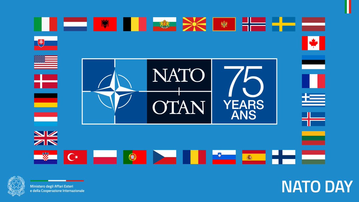 Since 1949, Italy has been part of the big #NATO family that keeps growing as new countries join. 75 years of defence and sharing values to strengthen transatlantic unity. #1NATO75years . @Antonio_Tajani @NATO @ItalyatNATO