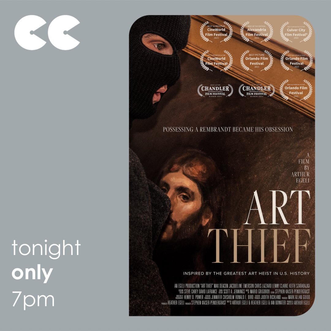 Join us tonight for a screening of the award winning “Art Thief.” Director Arthur Egeli and Producer Mark Guiod will speak after the film to answer questions and discuss the film’s inspiration, the 1990 robbery of the Isabella Stewart Gardner Museum in Boston. Get your 🎟️ now!