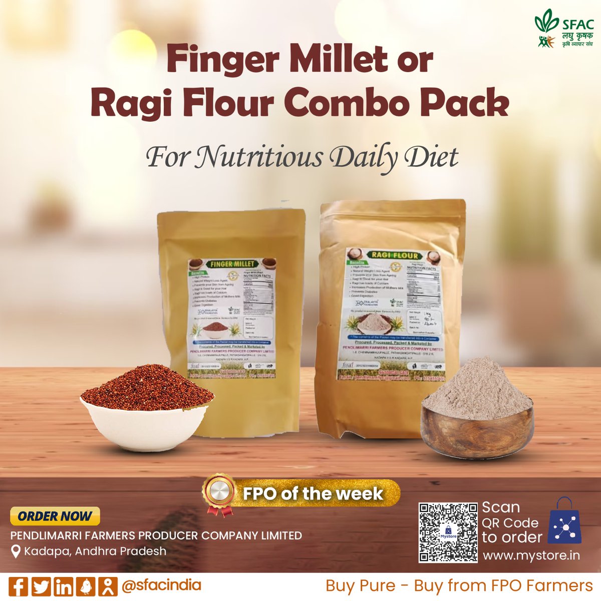 Enjoy double nutrition with a finger millet combo pack. Make a tasty carb, & fiber-rich daily diet with this wholesome grain. Buy from FPO farmers at👇 mystore.in/en/product/fin… 🍲 @AgriGoI @ONDC_Official @PIB_India @mygovindia @RujutaDiwekar @IYM2023 #VocalForLocal #HealthyFood