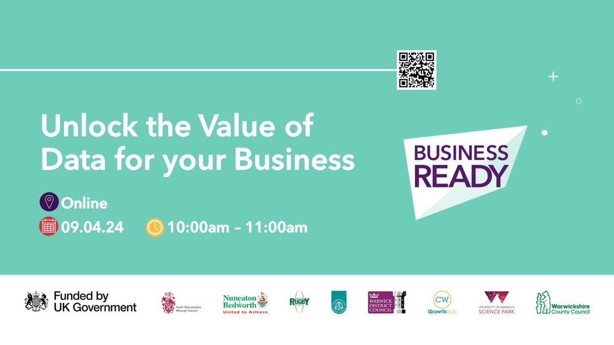 EVENT | @Bus_Ready : Unlock the Value of Data for your Business 09 April 24, 10am–11am Book now ➡️ cw-chamber.co.uk/member-submitt… ⬅️ 3 things organisations (of any size!) can do to become more data-driven: ⭐ Start at the top ⭐ Break down boundaries ⭐ Consistent value-led approach