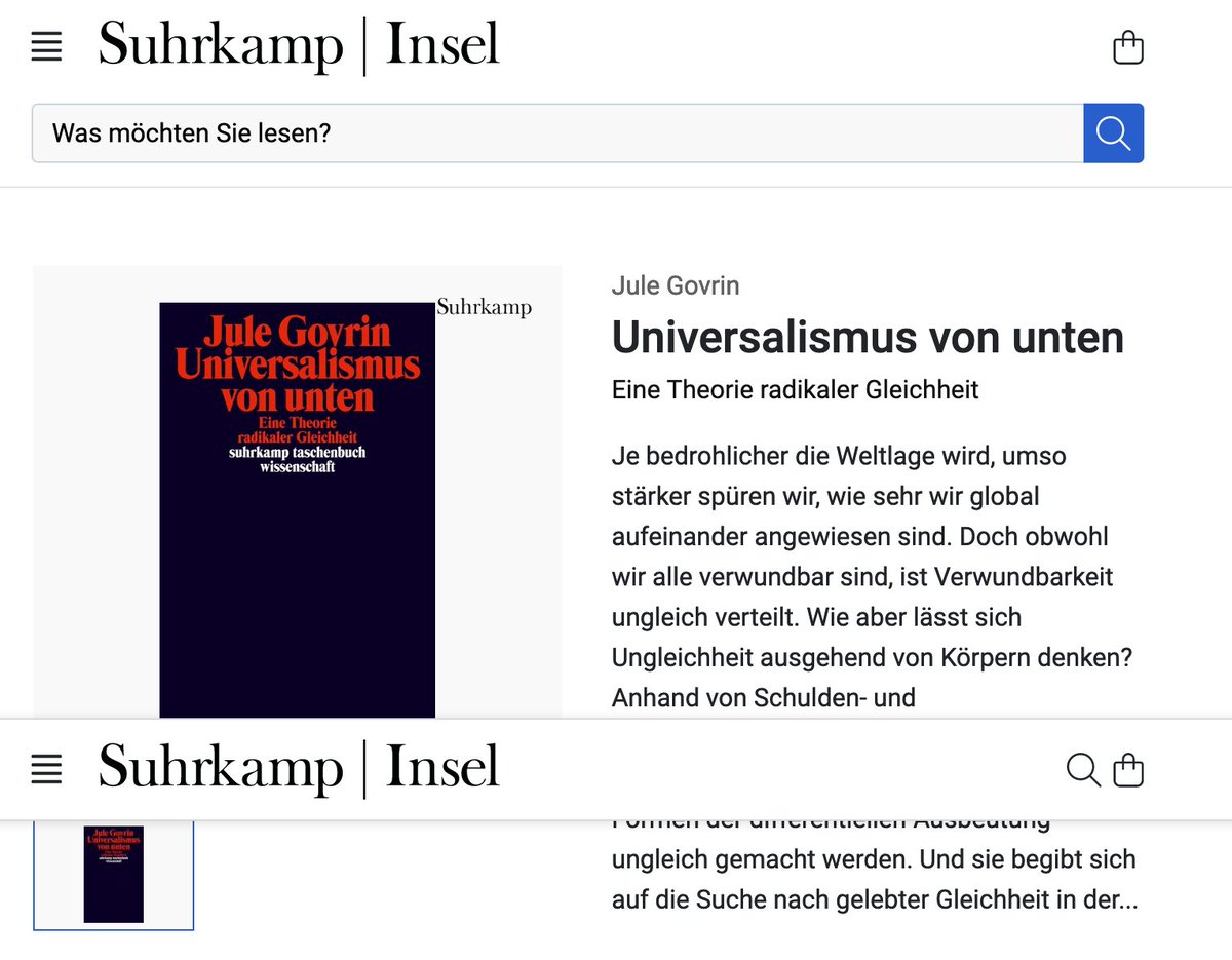 Im Herbst erscheint mein Buch zum Universalismus von unten und zu radikaler Gleichheit bei @suhrkamp – und ich freue mich schon sehr darauf und auf die gemeinsame Arbeit am Manuskript. #Universalismus #RadikaleGleichheit suhrkamp.de/buch/jule-govr…