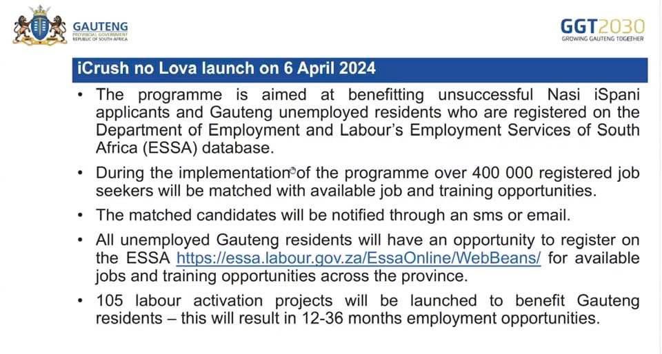 Lesufi's tweet photo. We have a date with almost 500 000 Gauteng unemployed people from our townships, informal settlements and hostels! https://t.co/CTfHaVObf0