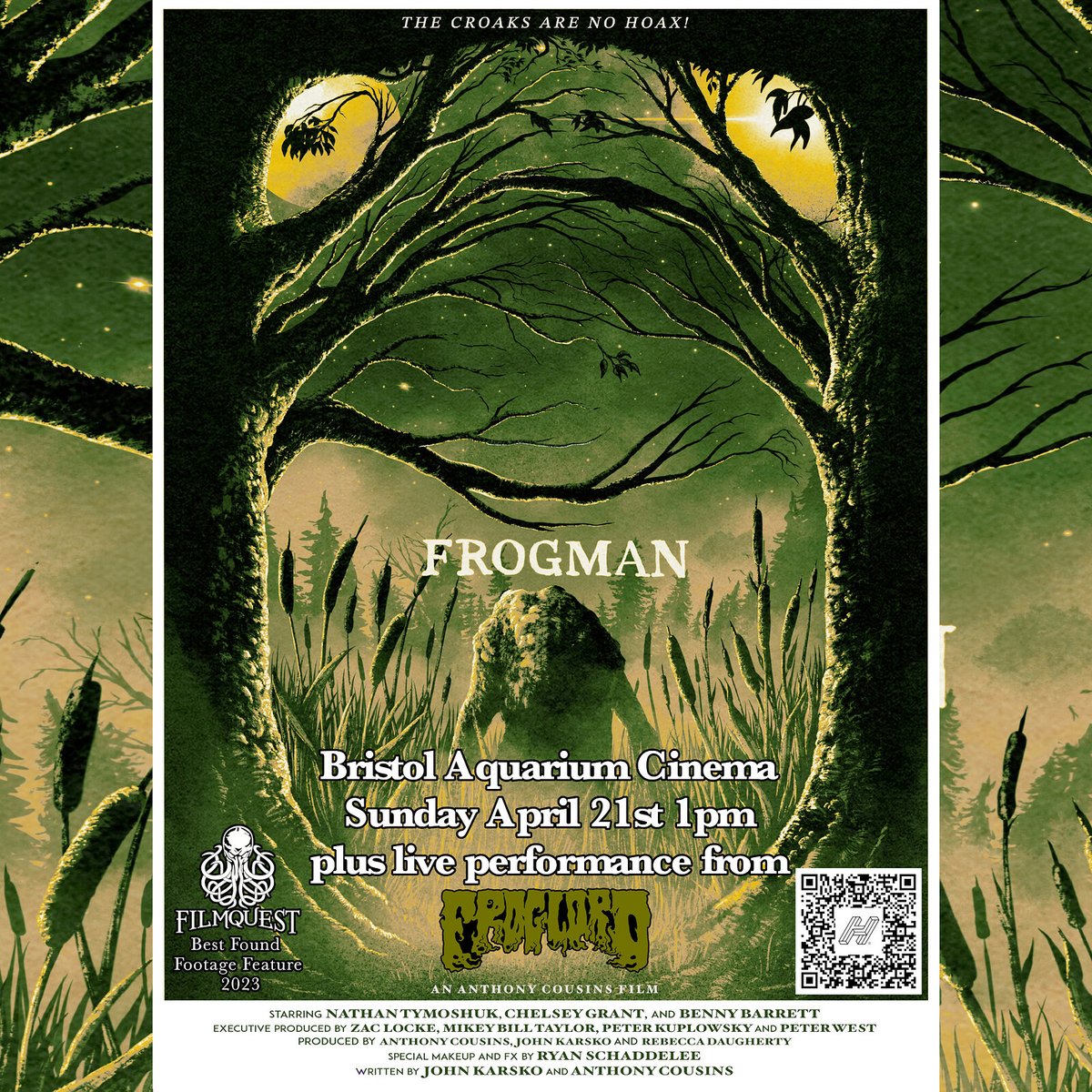 In the summer of 1999, Dallas Kyle captured footage of a mythical creature, but no one believed it was real. On 21 April, you can experience the terror and the legend of Frogman for yourself at @BristolAquarium! PLUS a live performance by FROGLORD! headfirstbristol.co.uk/whats-on/brist…