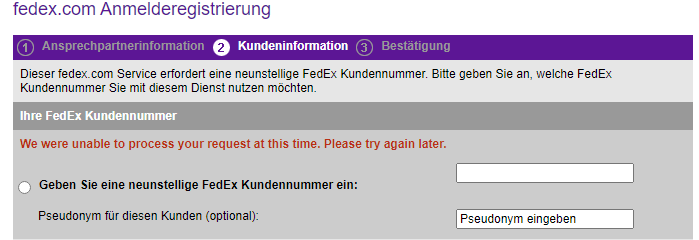 TomZSmurf's tweet photo. @FedExHelpEU i need help :( i want to register account with my accountnumber, but everytime this message pops up... https://t.co/hASeaYmb7u
