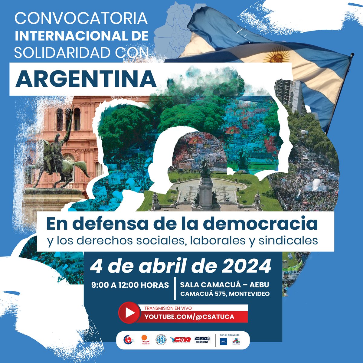 La CSI se solidariza con los sindicatos de #Argentina 🇦🇷 Apoyamos sin reservas su lucha en defensa de la #democracia y los derechos laborales, sociales y sindicales ante los ataques del gobierno de @JMilei ✊ 📺 Siga esta acción en vivo: youtube.com/watch?v=FMqd5O… #ForDemocracy…