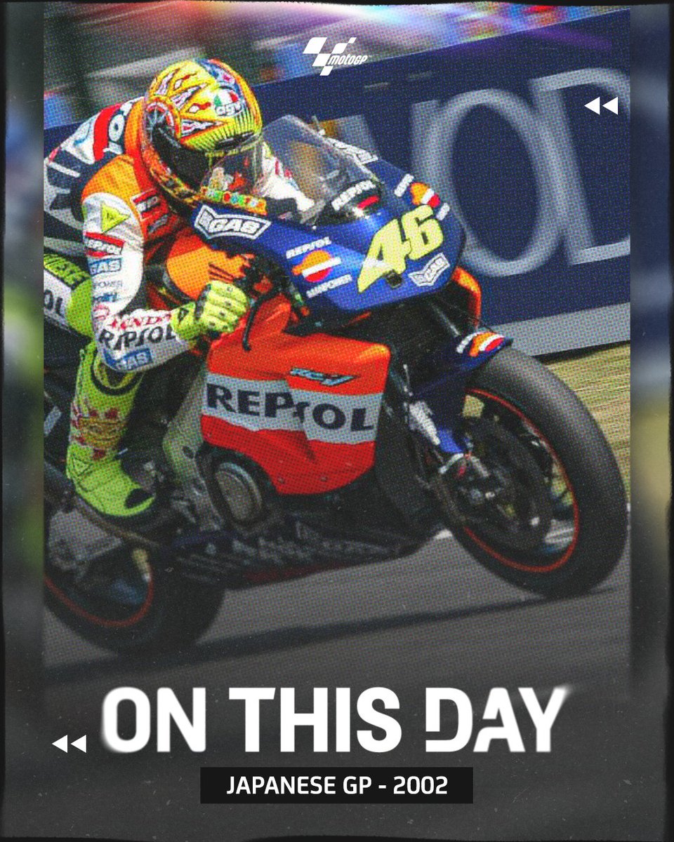 MotoGP's tweet photo. 🗓️ #OnThisDay in 2002 @ValeYellow46 made history in Suzuka! 🆕

The Italian won the first race of the #MotoGP era 🏆

#JapaneseGP 🇯🇵 https://t.co/B8GI3G9s1j