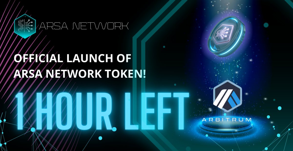One hour left until the official launch of Arsa Network Token! $ARSA 🌐

Trading will be available on <a href="/Uniswap/">Uniswap Labs 🦄</a> 🦄
Stay tuned and get ready for the countdown! 🛠️