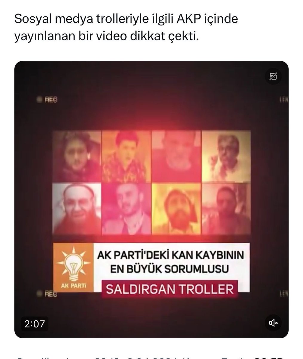 DİKKAT❗️İlişikte ekran görüntüsünü koyduğum video, kesinlikle AKP’nin içinden değil Adnan Oktar suç örgütünün dışardaki elemanları tarafından hazırlanıp piyasaya sürülmüş bir yönlendirme, yemleme harekatıdır. Amaçları Adnancılarla etkin mücadele eden bazı kişileri, muhalif…
