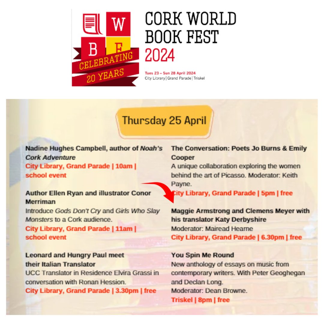 I'm absolutely thrilled to be moderating this event at @WorldBookFest #Cork I'll be chatting to @MaggieStrongarm about her debut Old Romantics (@TrampPress April 18th) & to Clemens Meyer (While We Were Dreaming) w/ his translator Katy Derbyshire More: corkworldbookfest.com/events/