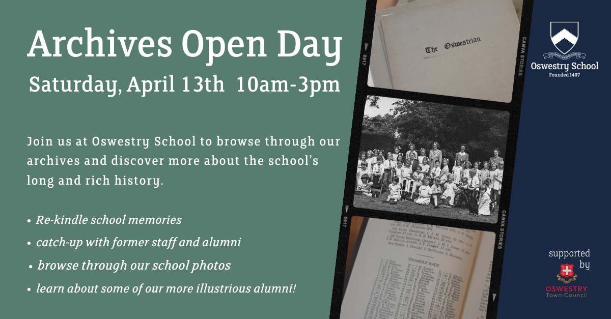 Archives Open Day is set to be an exciting event as we open up our doors to explore Oswestry School's rich & vibrant history, dating back to 1407. A free event but booking is essential, click here to register: bit.ly/48B8Evd #oswestry #oldoswestrians #oswestryschool