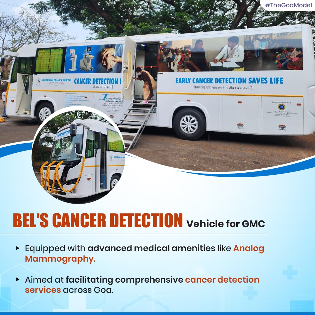 Bharat Electronics Limited presents a Mobile Cancer Detection Vehicle to GMC Bambolim. Equipped with state-of-the-art medical facilities, it aims to revolutionize cancer detection, potentially saving countless lives. #HealthcareInnovation #Health4All #TheGoaModel