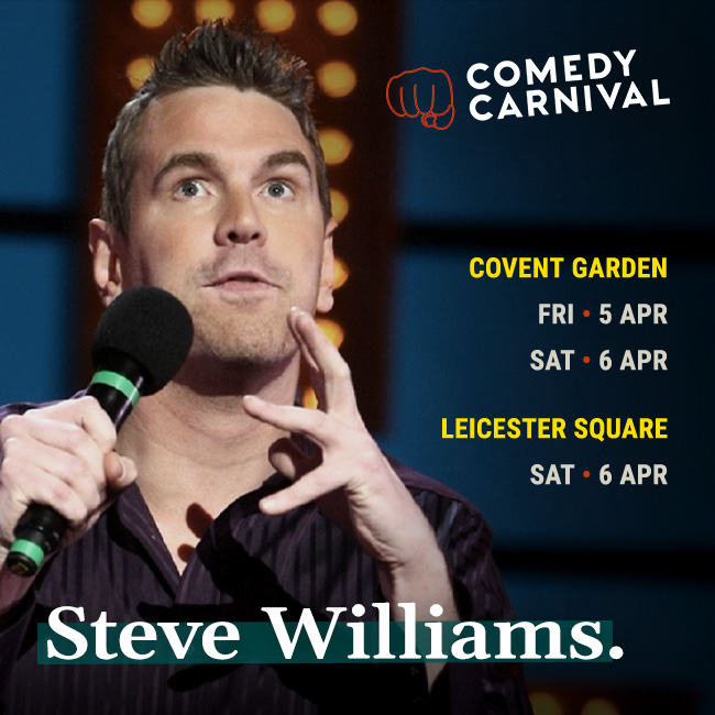 International stand up comedy this Friday, feat. @stevewillcomedy, @SLIMcomedian, @justin_panks, and #PeteGionis as MC. Tickets: comedycarnival.co.uk/covent-garden/ Doors 7:30pm - 8:30pm. Show 8:30pm - 10:30pm