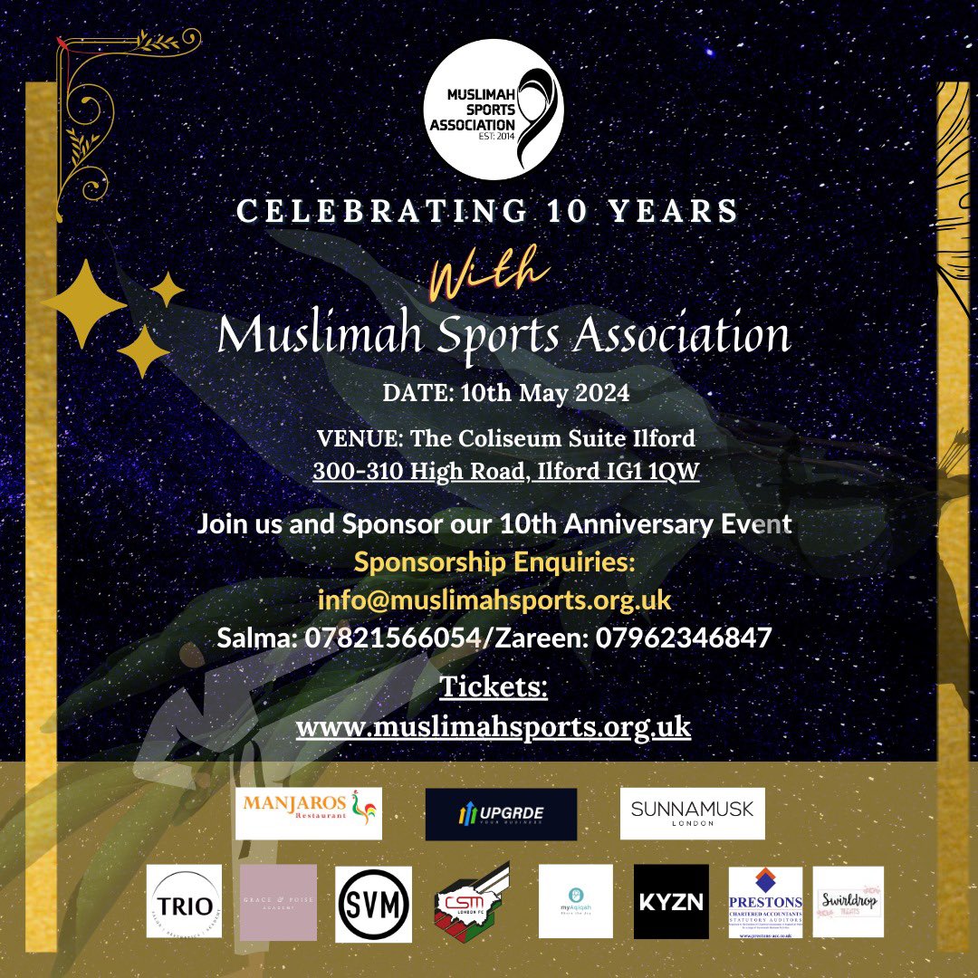 As we mark 10 years, we emphasise the vital role of sponsorship. 🤝 Partner with us to champion diversity, excellence, & accessibility in 👩🏽 sports. By sponsoring us, you're not just gaining visibility but also supporting a great cause. Info@muslimahsports.org.uk #sponsorship