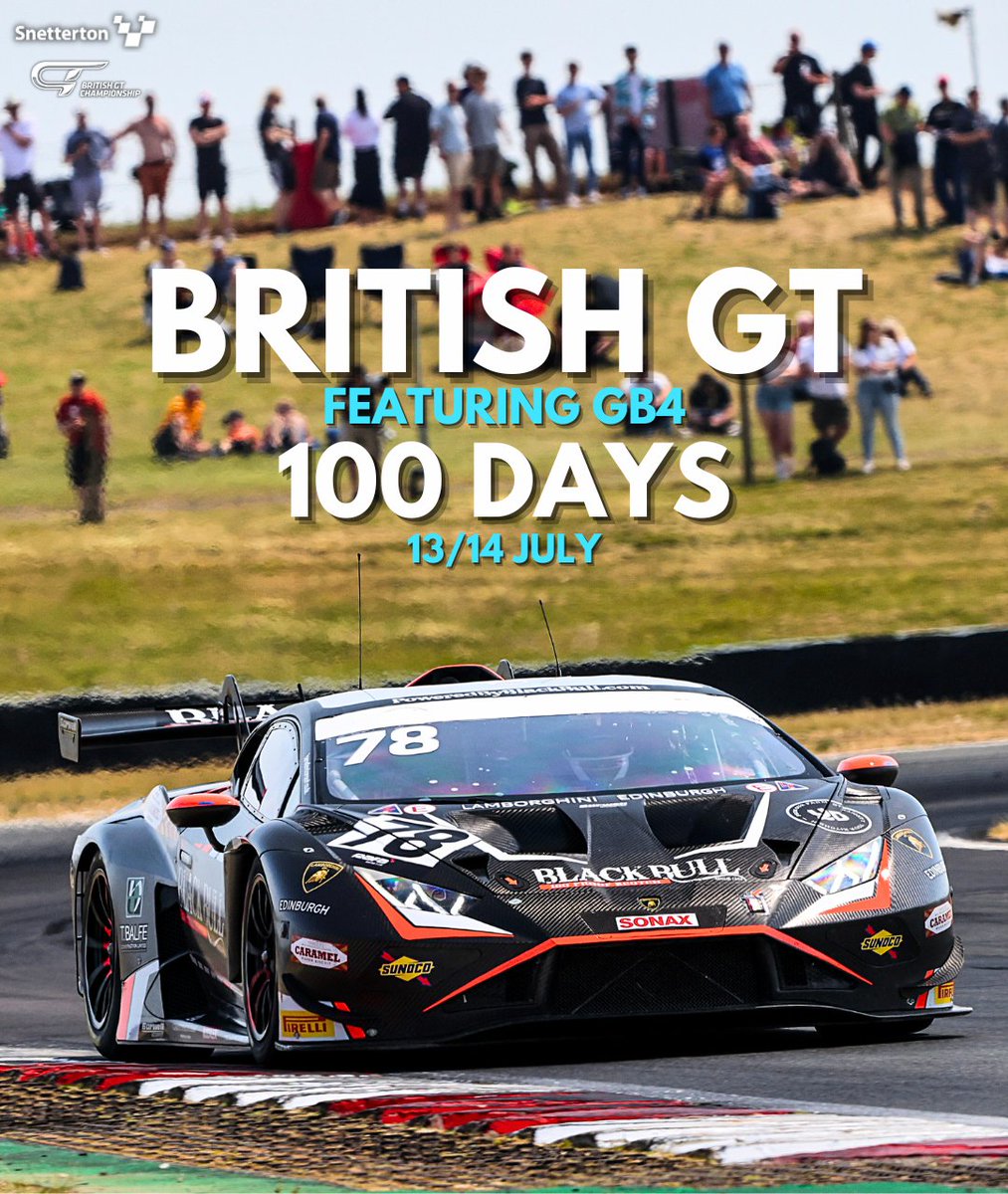 We can't let Oulton have all the fun, 💯 days to go until the @BritishGT Championship is back at Snetterton 💪💪 There's even more racing from @GB4Championship, @GinettaCars Juniors, Ginetta GT Academy and the Ginetta GT Championship 🏁 🎫 More info: snetterton.co.uk/2024/july/brit…