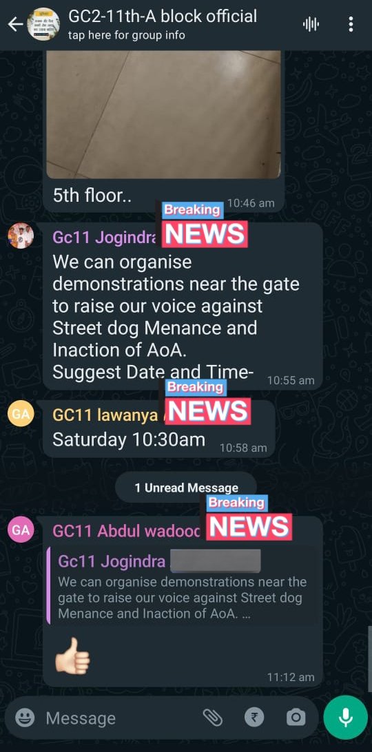 Looks like an illegal mob is being planned in 11th Avenue GC2 on 6th Apr during section 144.
Reporting it in advance for further action.
<a href="/Igrangelucknow/">IG Range Lucknow</a> <a href="/DCPCentralNoida/">DCP Central Noida</a> <a href="/SHObisrakh/">SHObisrakh Central Noida</a> <a href="/noidapolice/">POLICE COMMISSIONERATE GAUTAM BUDDH NAGAR</a> <a href="/dmgbnagar/">DM NOIDA Gautam Buddha Nagar</a> <a href="/myogiadityanath/">Yogi Adityanath</a>