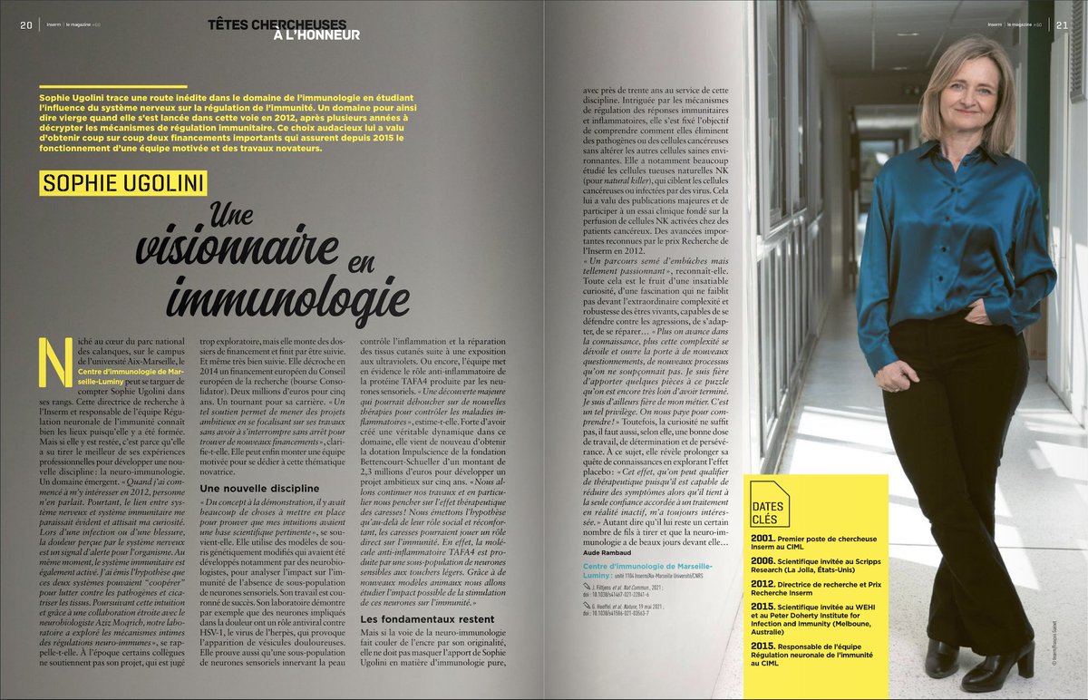 For those that understand a bit of 🇫🇷, check the latest interview to @SophieUgolini, team leader of the 'Neural Regulation of Immunity' lab at @CIML_Immunology. Link (Pages 20-21): calameo.com/read/005154450…