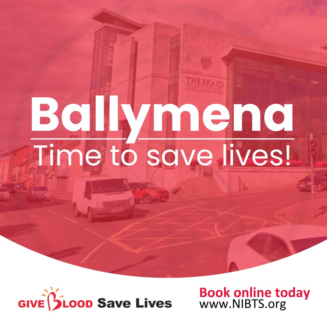 Give Blood in #Ballymena this Thursday! If you would like to save 3 lives then book you lifesaving appointment now - bit.ly/GiveBloodNI 🩸❤️ #giveblood #blooddonation #lifesaver #northernireland