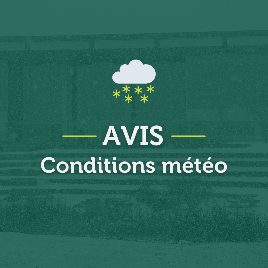 CONDITIONS MÉTÉO | Maintien des activités sur nos trois campus La direction de l’Université de Sherbrooke vous informe que l’Université est ouverte : les activités (pédagogiques et autres) sont offertes comme à l’habitude sur nos trois campus. usherbrooke.ca/actualites/nou…