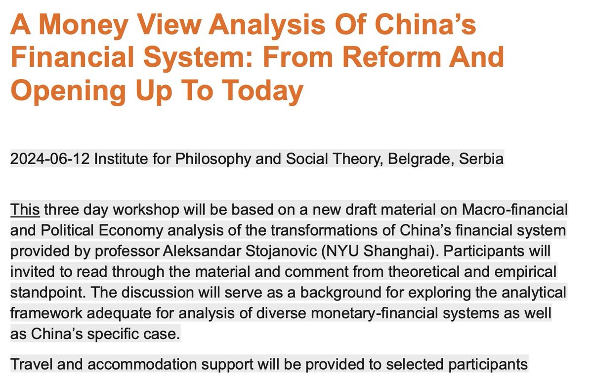 🚨 Workshop on China's Financial System organized by Sasha Stojanović (@as14902) in Belgrade this summer Register here: fs8.formsite.com/CNZLjX/trrjorm…