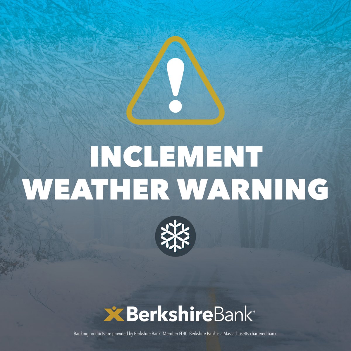 Today’s inclement weather is impacting service hours at some of our locations. For details, and to plan ahead, please visit BerkshireBank.com throughout the day for updates.