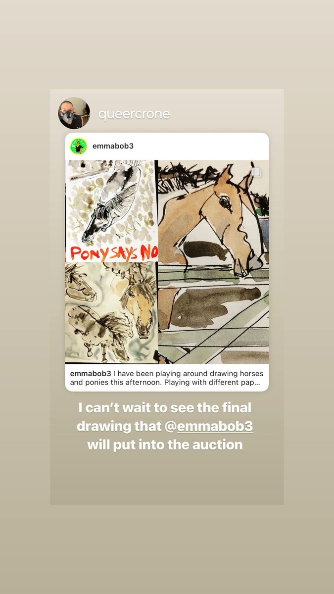 In non writing news: A drawing of mine is gunna be part of an auction to get @queercrone (find her over on insta) a proper wheelchair. More details soon, but if you'd like a horse drawing then you can find out soonest by following me over on insta. I'm @emmabob3 there too. X