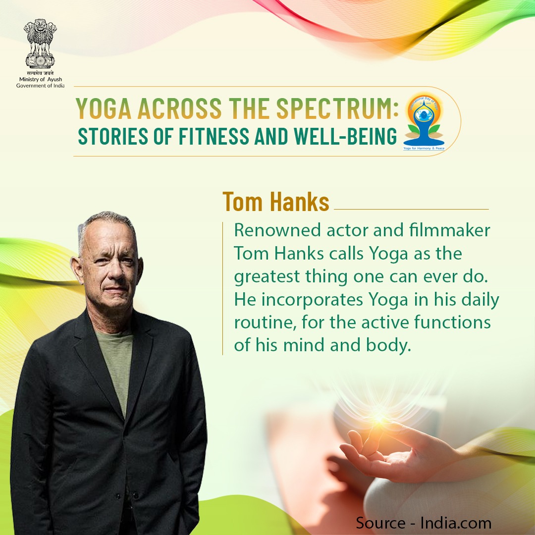 Tom Hanks endorses yoga for its universal appeal and effectiveness in promoting holistic well-being. He believes yoga benefits both the mind and body, enhancing physical fitness, mental resilience, and inner peace. #YogaAcrossTheSpectrum #IDY2024 #InternationalDayOfYoga2024